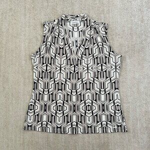 Calvin Klein Geo Print Sleeveless Stretch Shell Tank Top L Black White Gray